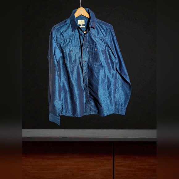 Scott James S Metallic Blue Button Down Shirt Unique Yoke - Picture 1 of 7